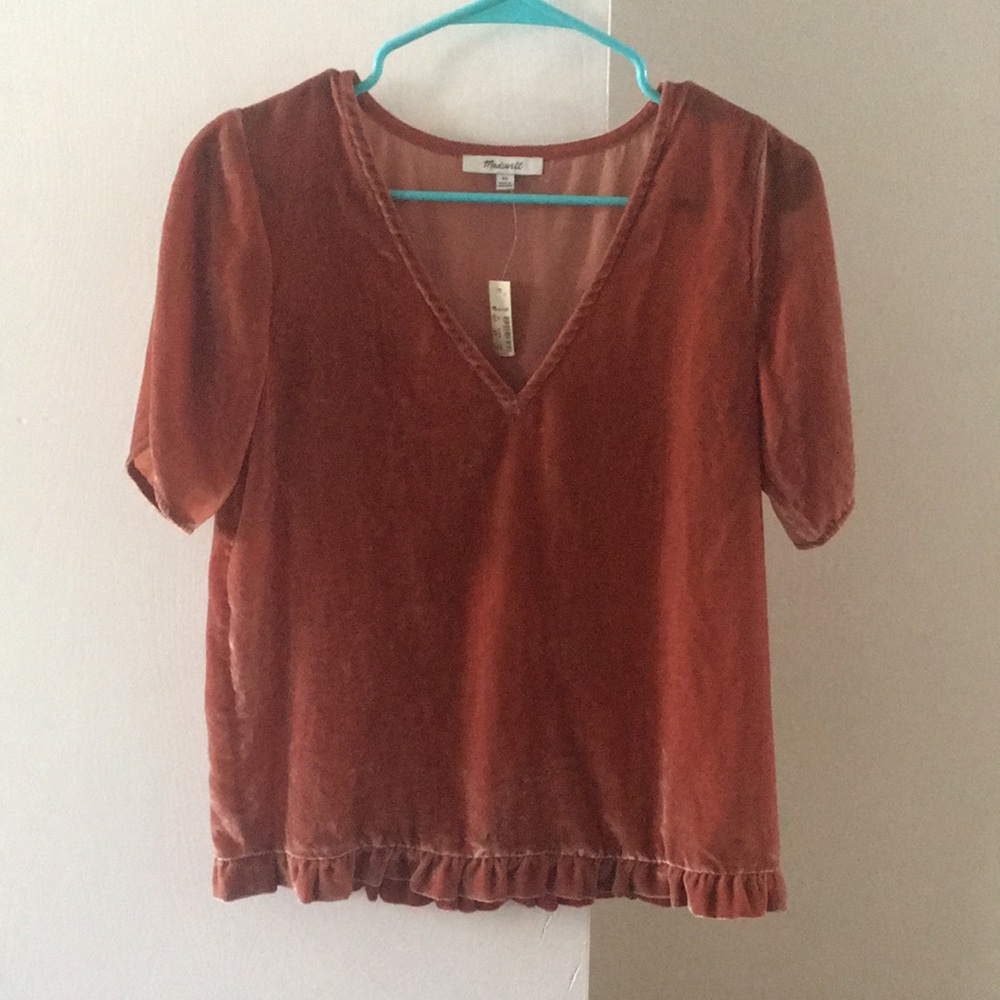 NWT Madewell velvet tulip-sleeve ruffle top